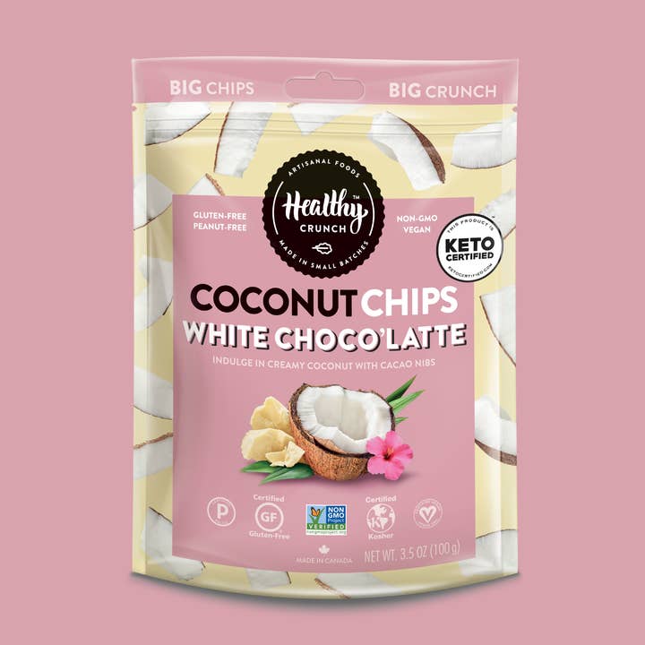 Witte Choco'Latte kokoschips voor wholesale door Healthy Crunch