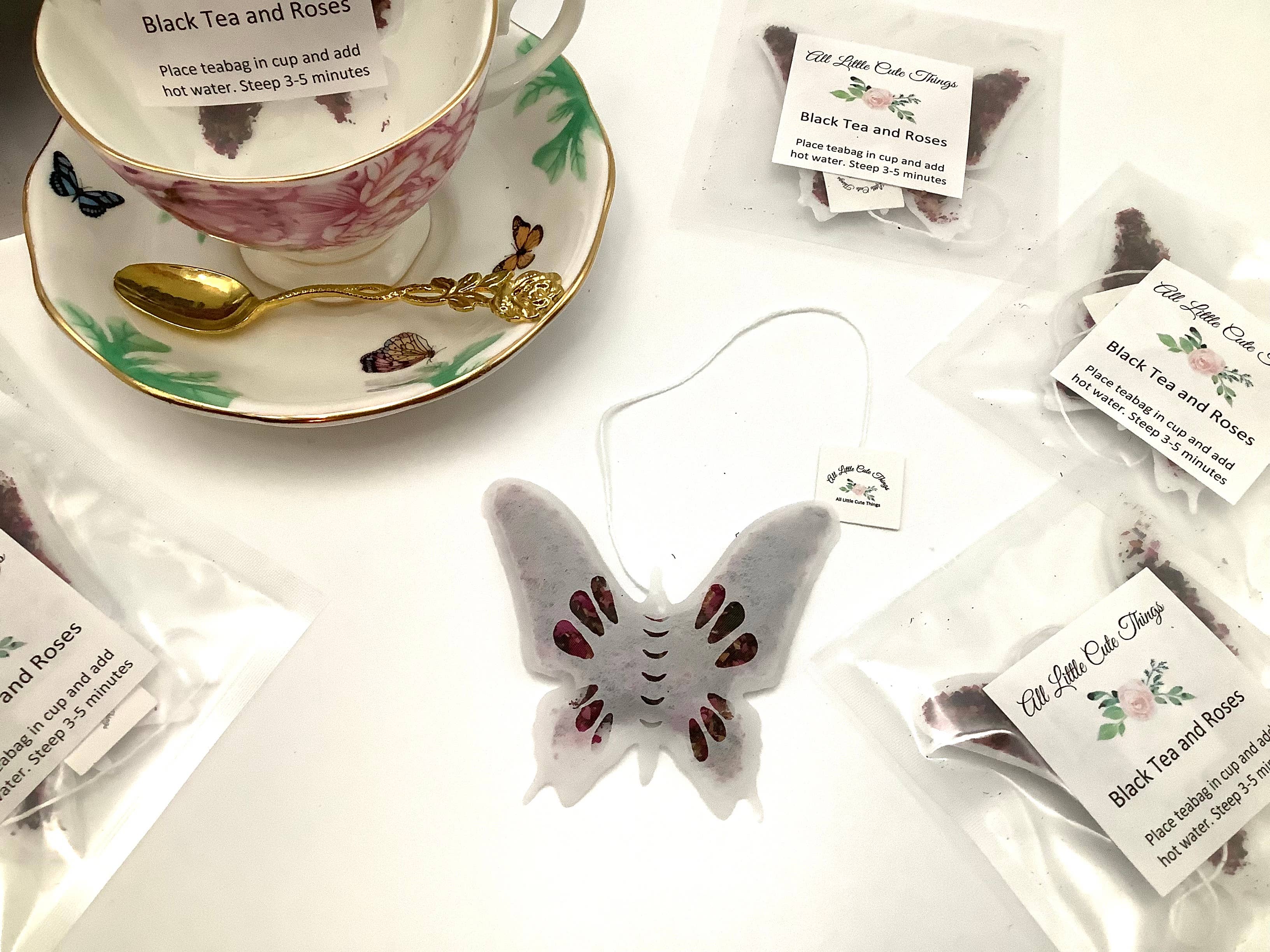 All Little Cute Things – wholesale Tea bags – Butterfly Black Tea and Roses, Gift Box with four packets5