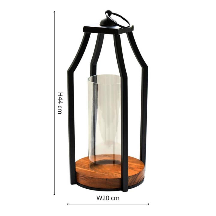 Ivyline – wholesale Lantern – Felicity Circular Base Indoor Lantern in Acacia Wood & Metal