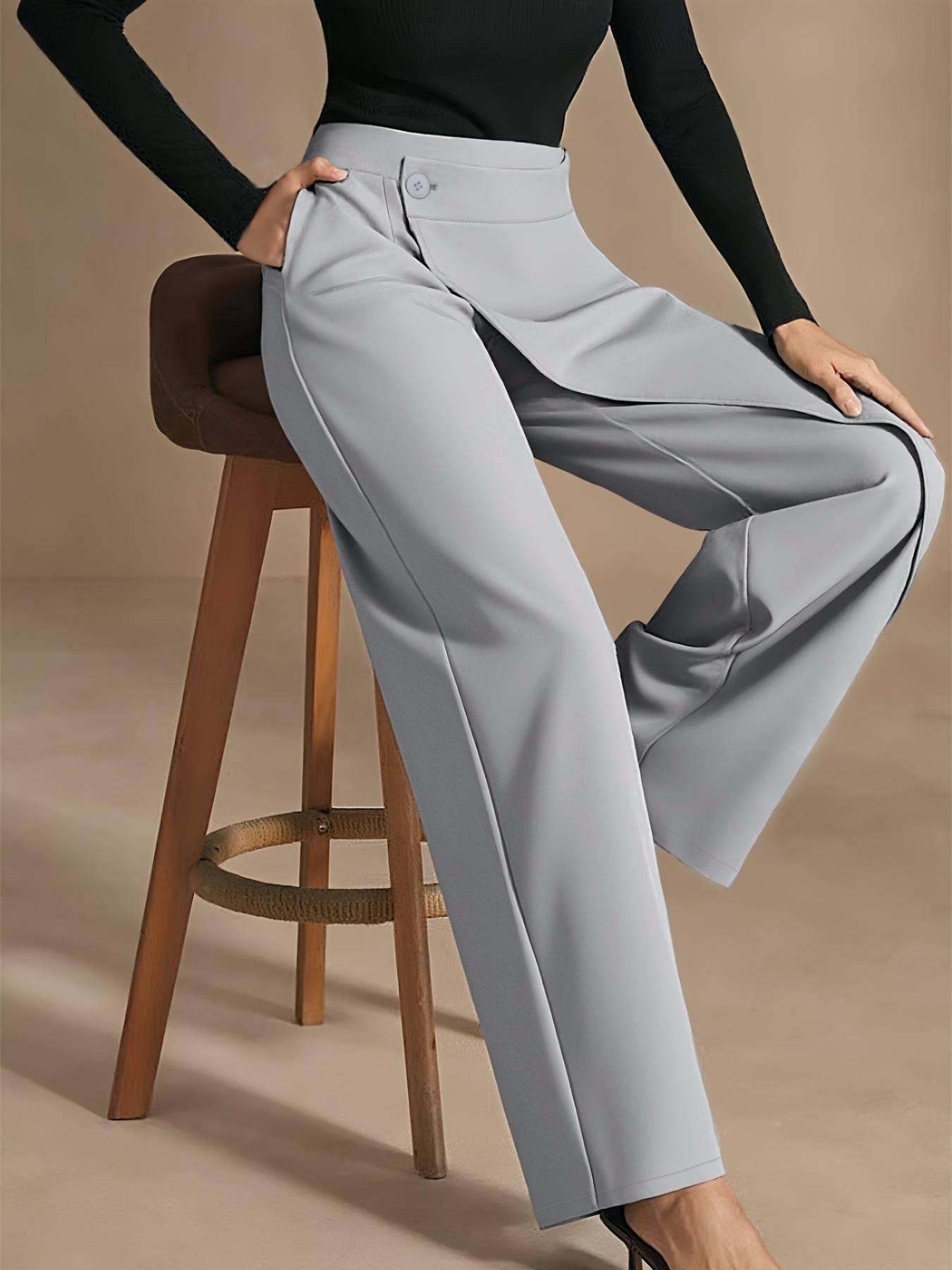 HIDDENBRAND - Wholesale Pants - Women's - High-waisted asymmetrical wide-leg suit pants0