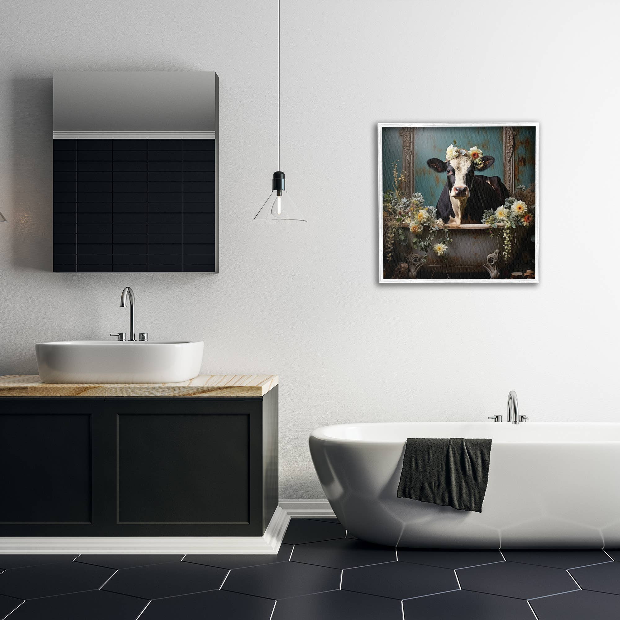 Stupell Industries – wholesale Konsttryck – Vintage ko i badkar inramad24