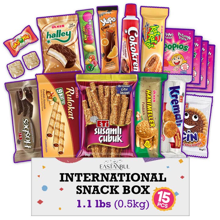 Eastanbul International Snack Box, Premium 15 Full-Size Foreign Snack Box for wholesale by Eastanbul