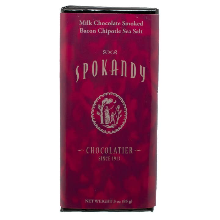 Spokandy Chocolatier - Wholesale Chocolate Bar - 3 oz Smoked Bacon Chipotle Sea Salt Milk Chocolate bar1