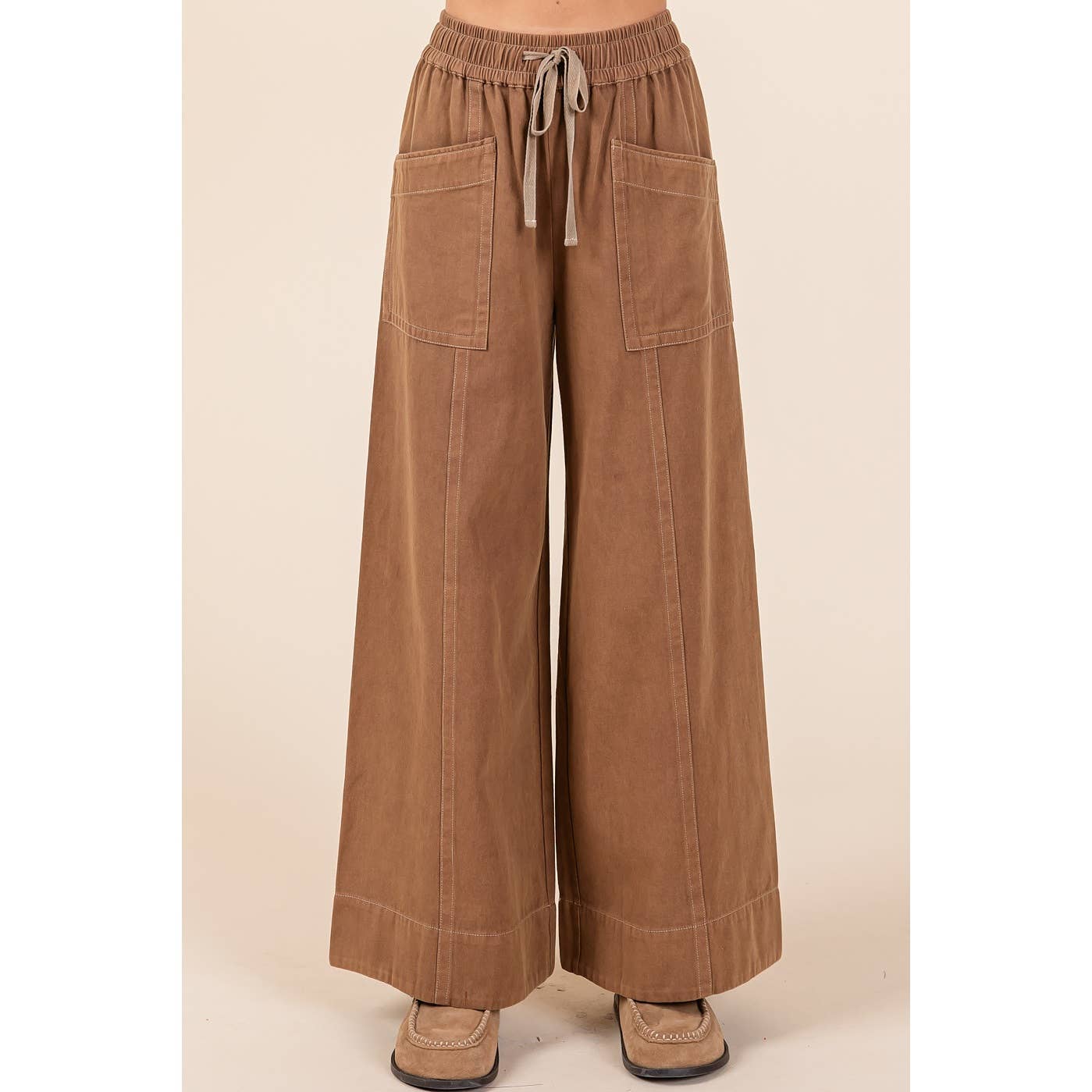 mittoshop - Wholesale Pants - Women's - MINERAL WASH WIDE LEG ELASTIC WAIST TWILL PANTS18