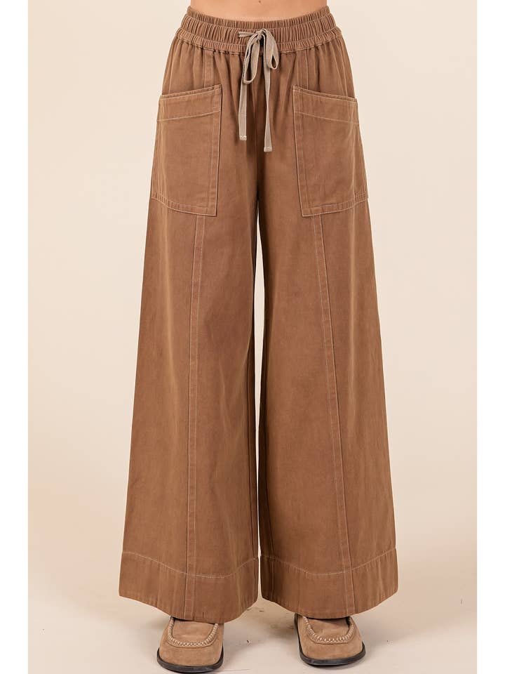 mittoshop - Wholesale Pants - Women's - MINERAL WASH WIDE LEG ELASTIC WAIST TWILL PANTS18