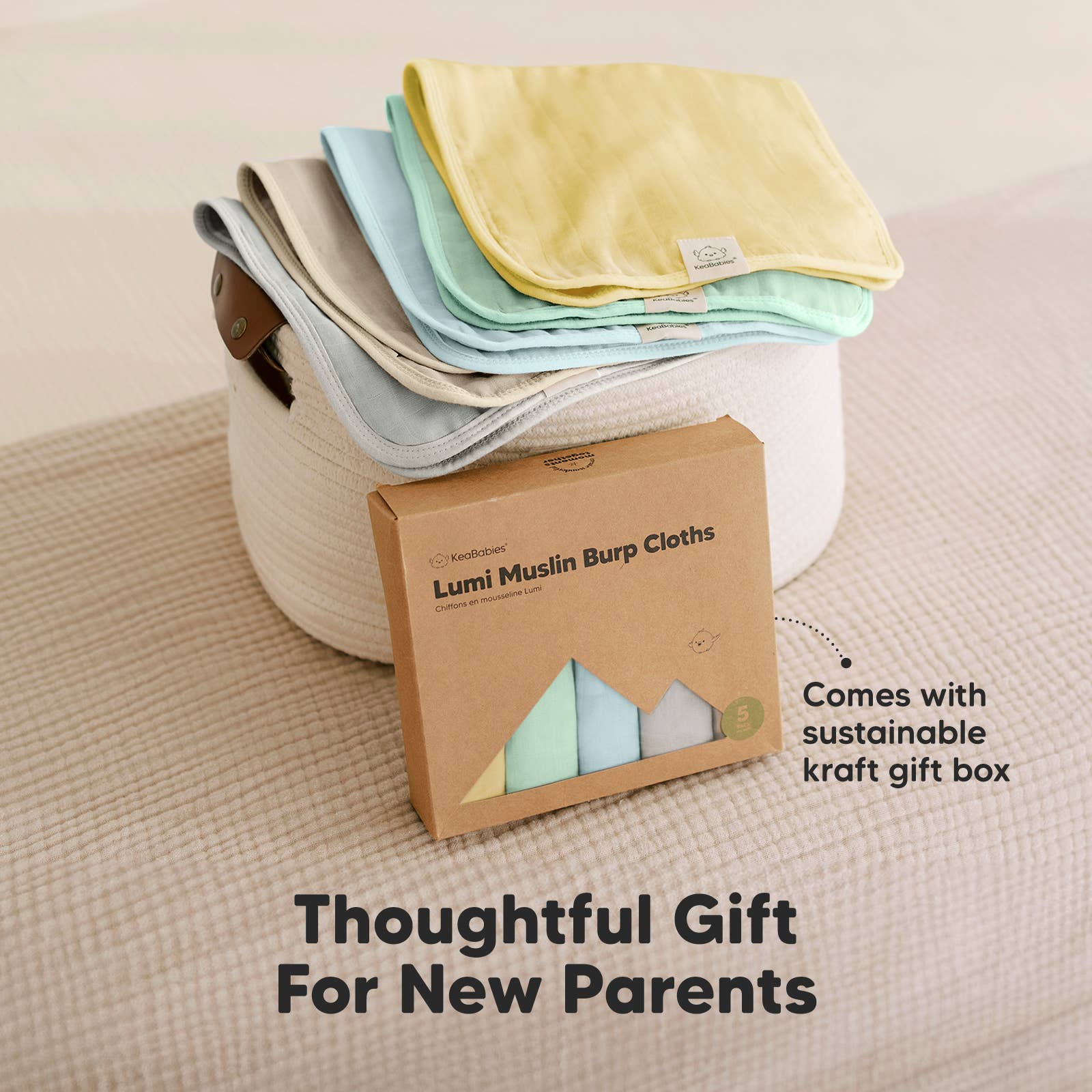 Mirage KeaBabies 5pk Lumi Muslin Burp Cloths for Baby Boys, Girls for wholesale on Faire7