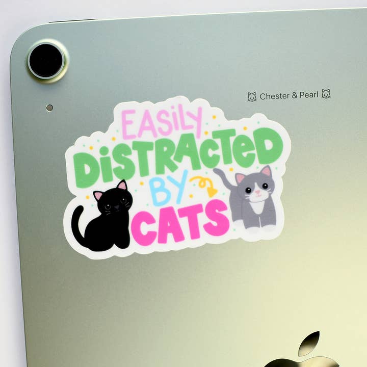 Easily Distracted By Cats 3-in vinyl cat sticker for wholesale by Chester and Pearl