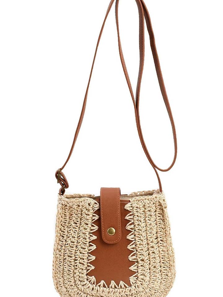 Crochet Rattan Wicker Crossbody Messenger Bag for wholesale by Cap Zone