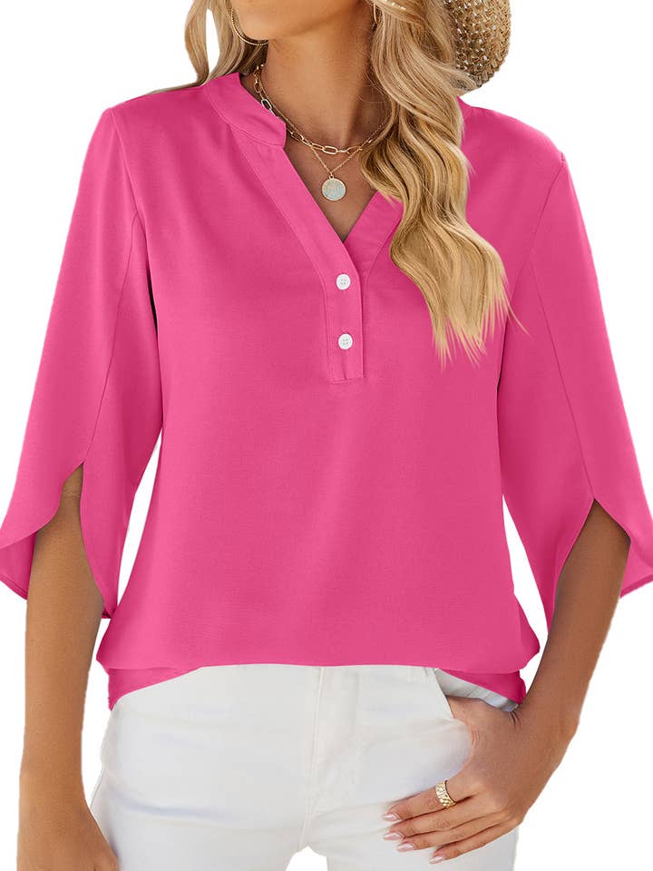 Lovesoft - Wholesale Blouse - Women's - V-neck Medium sleeve chiffled chiffon top