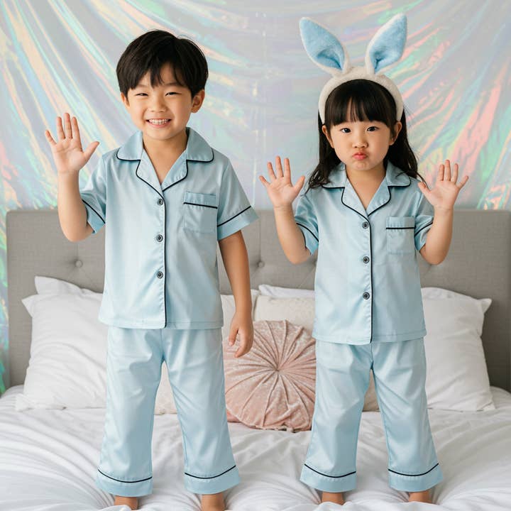 The Blissful - Wholesale Sleepwear Set - Kids - Kid’s Sleepwear Pajama Set / Family Look Personalized Women Men Kids Pajamas Set, Pyjamas, custom pjs, satin shirt, party pyjamas4