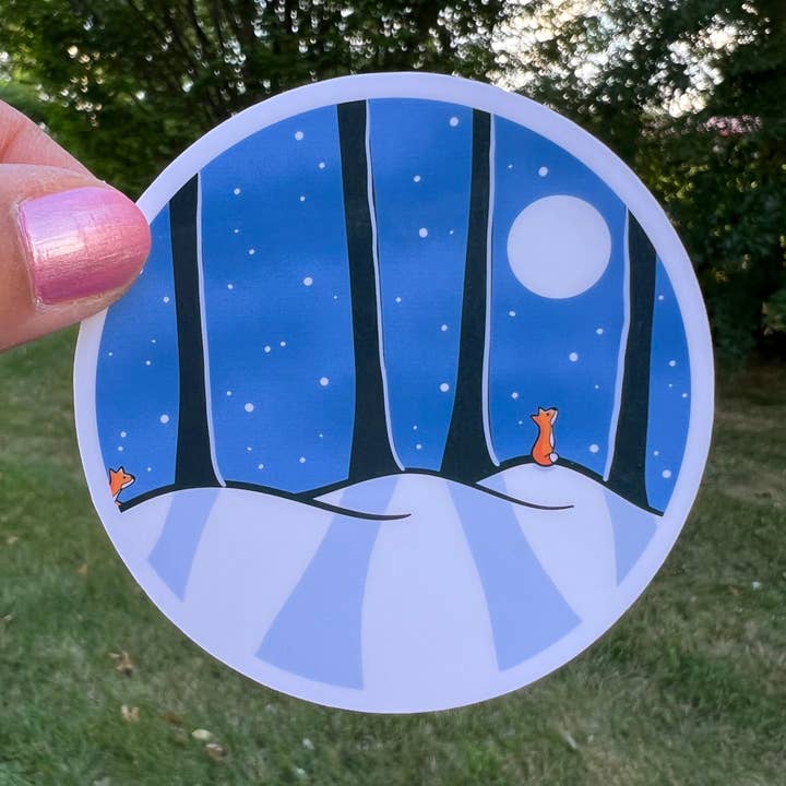 Sød ræv om natten i skoven klistermærke for engroshandel hos Fishbiscuit Designs