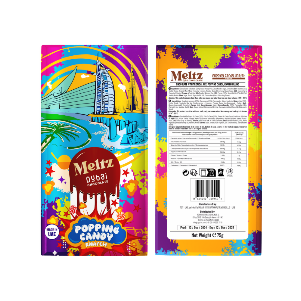 schutzoutlet - Wholesale Chocoladereep - Meltz Dubai chocolade – Popping Candy en knafeh (75 g) - NIEUW1