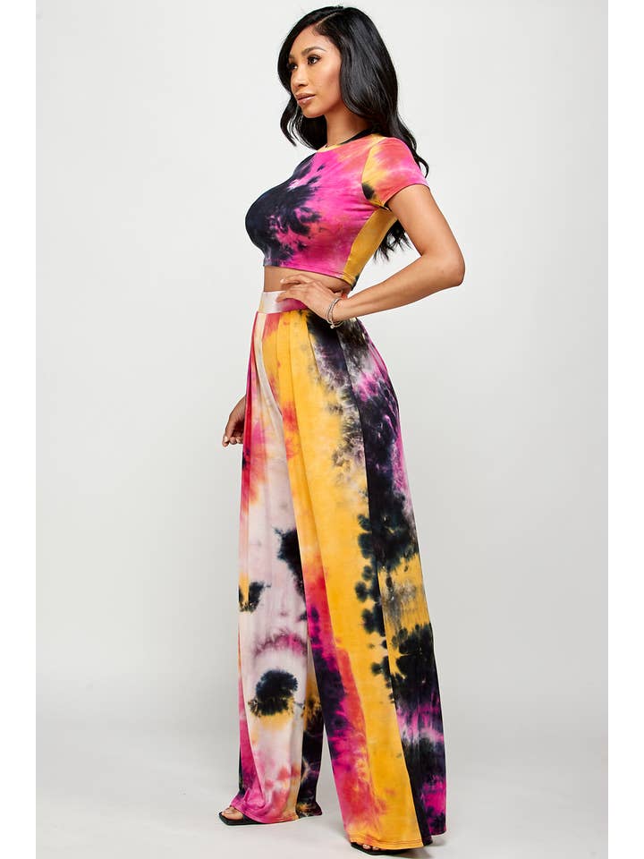 Spring Haze Inc. - Wholesale Top & Pant Set (NOT Loungewear) - Women's - Tie-Dye Crop Top & Pleats Pants Set
