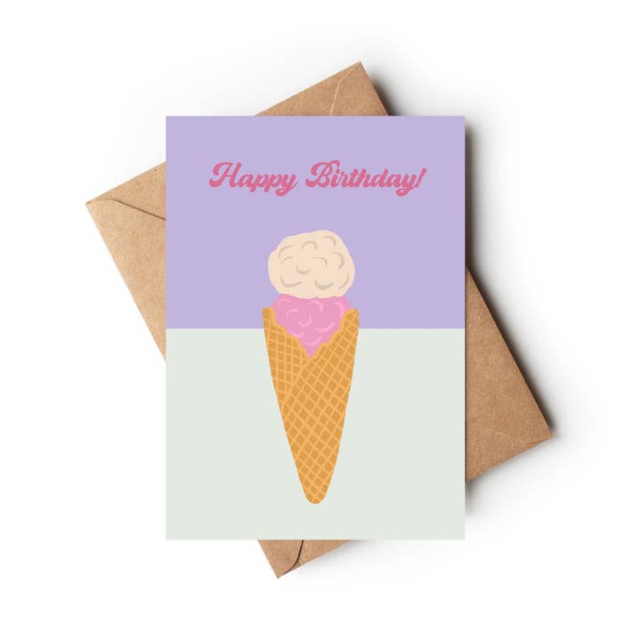 Happy Birthday Retro Two Scoop Ice-cream card for wholesale by Amanda Clarke Illustration