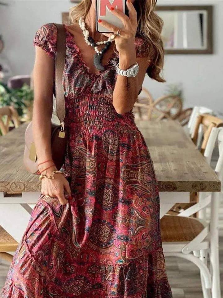 vintage tribal print shirred waist maxi dress and other Purchase Wholesale plus size boho dress. Free Returns & Net 60 Terms on Faire trending on Faire.