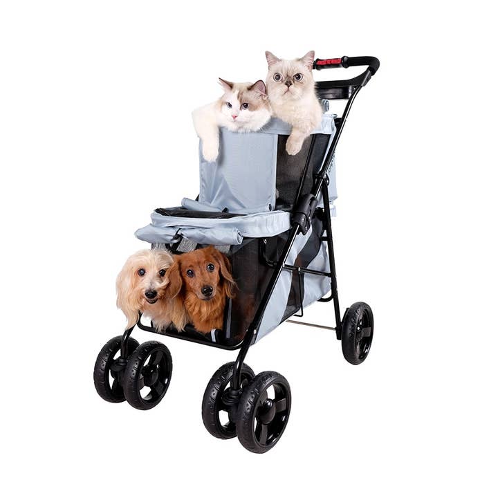 Ibiyaya - Wholesale Pet Carrier - Cat/Dog - Double Decker Pet Bus, Foldable Two Dog-Cat Stroller