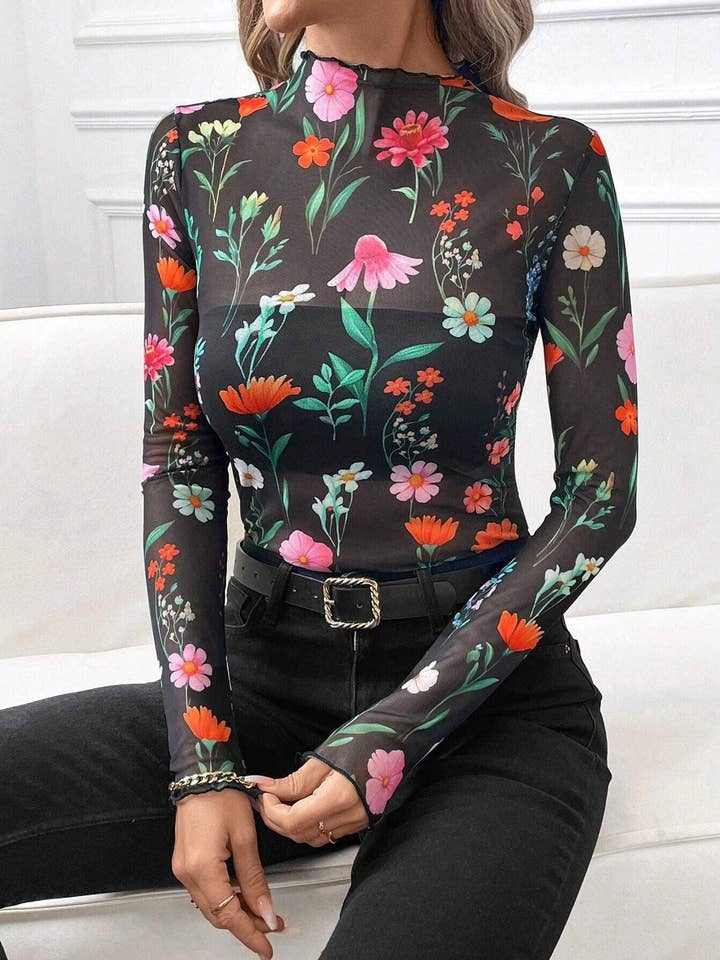 Dipped Shop - Wholesale Blouse - Women's - Sexy Leopard Print Mesh Slim Top DPT26256