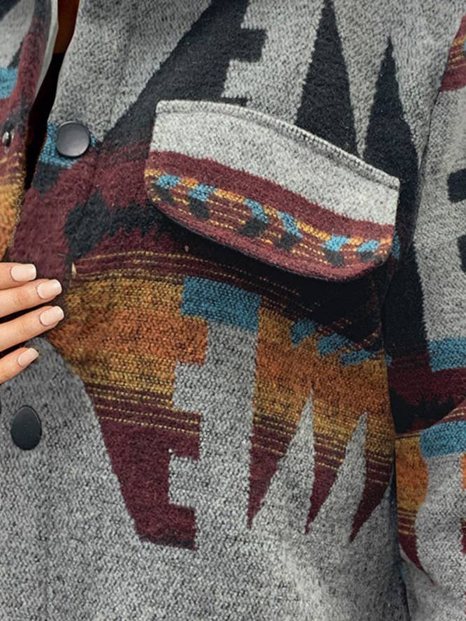 Gray Grey Aztec Print Westen Button Up Jacket Coat OZX079 for wholesale on Faire2