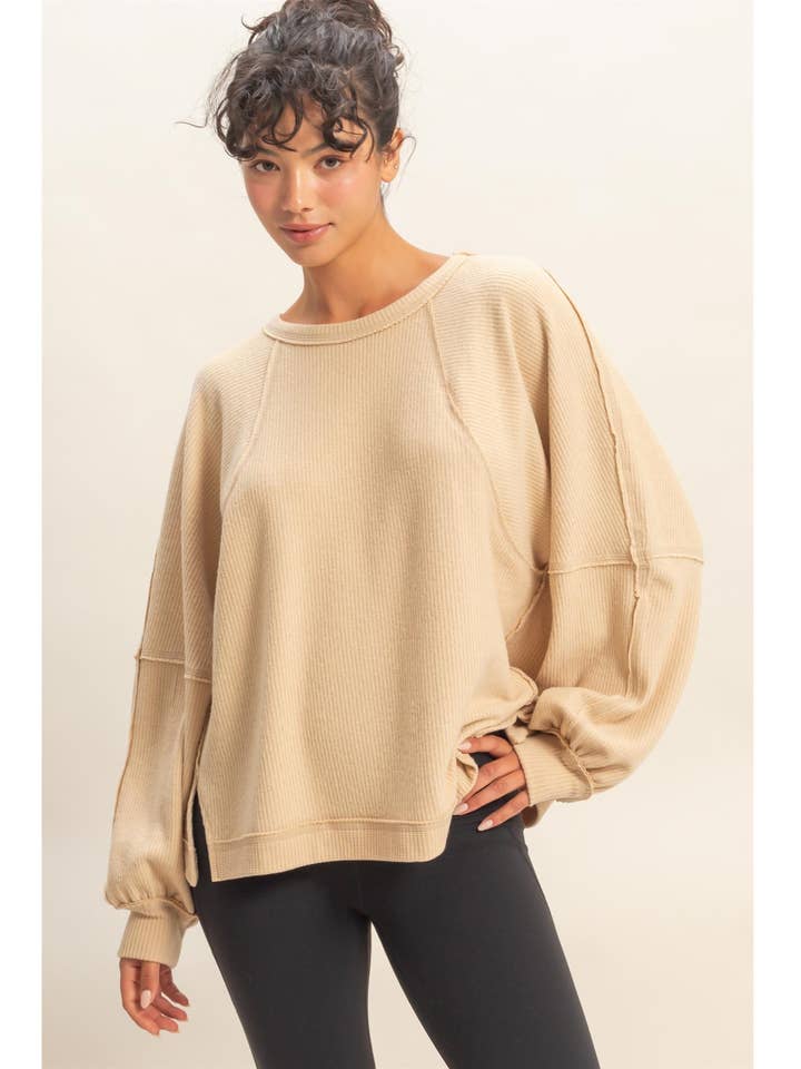Brushed Waffle Long Sleeve Casual Top for wholesale by HYFVE
