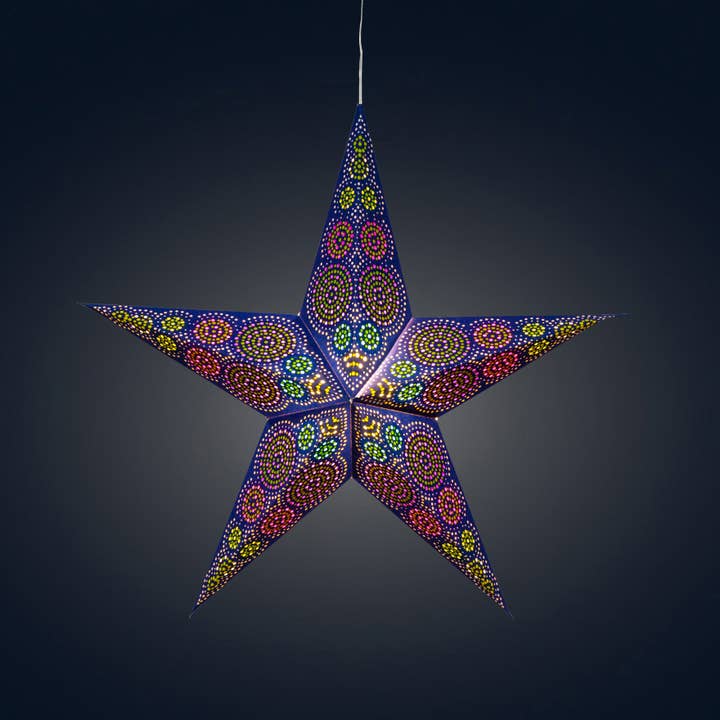 Artschatz LLC – wholesale Paper lantern/lamp – Kaleidoscope ~ 5 Pointer,24" Blue Paper Star Lantern Light0