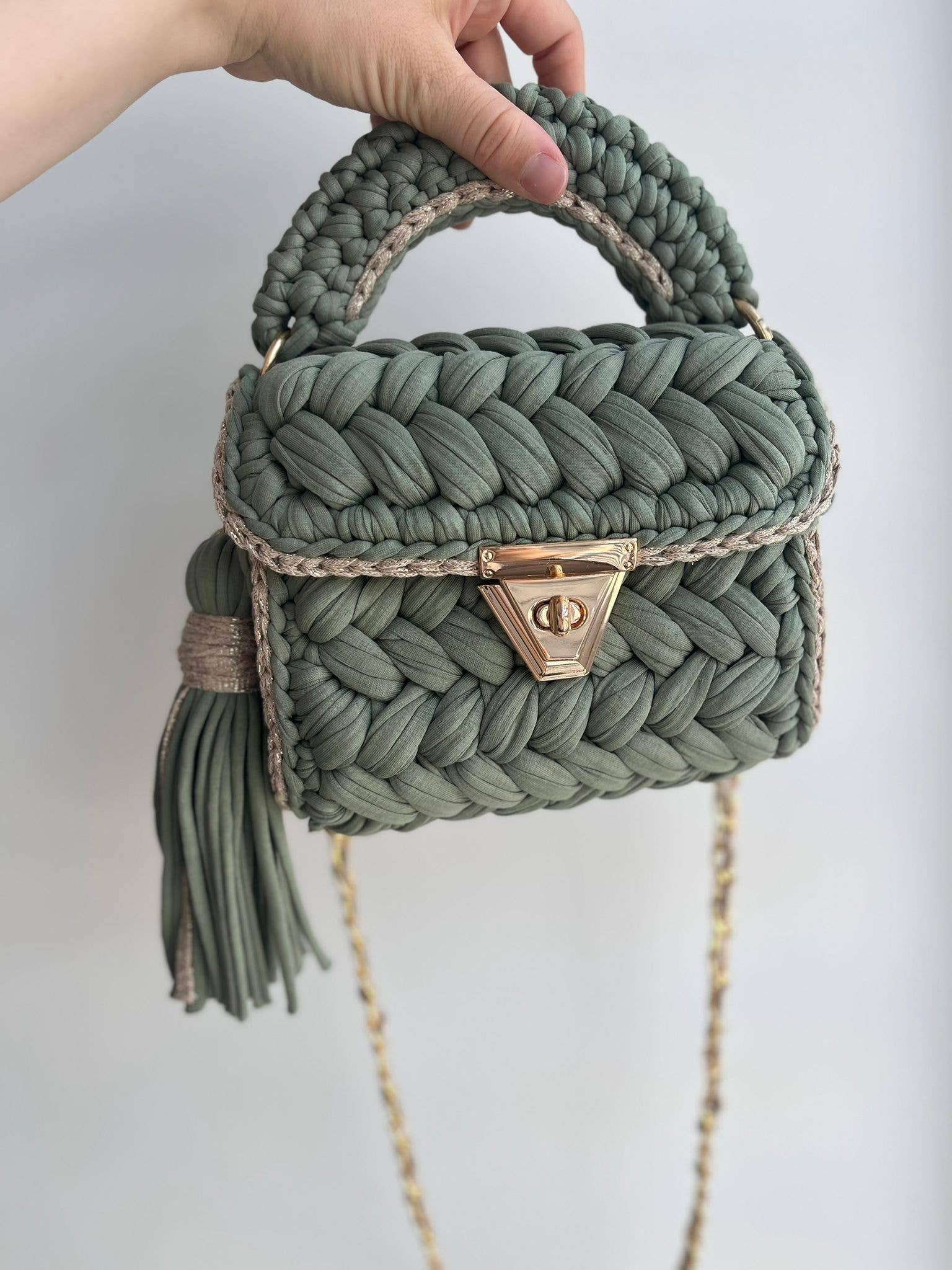 CHQEL - Wholesale Top Handle Bag - Women's - CHQEL  Green Ribbon  Bag for Women Handmade Crochet Purse  1