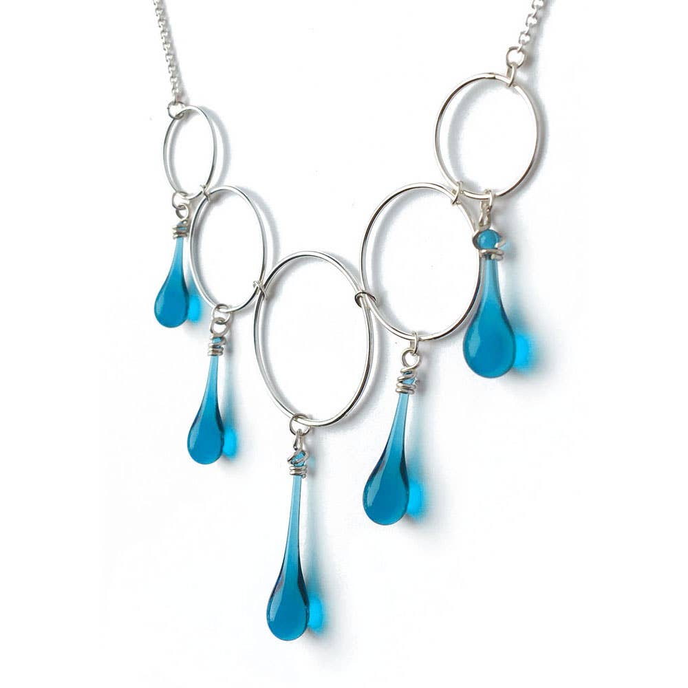 Sundrop Jewelry - Wholesale Pendant/Charm Necklace - Cassiopeia Necklace with Glass Teardrops and Silver Circles7