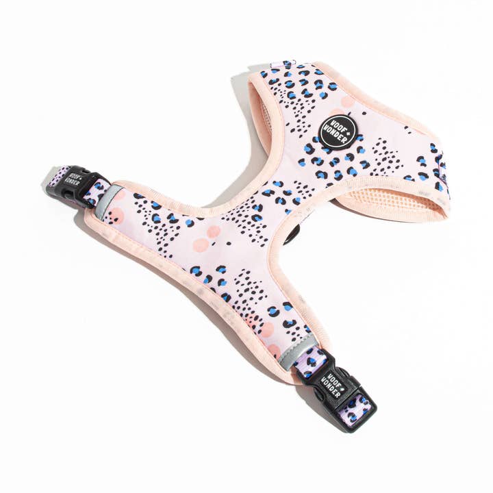 Verstellbares Hundegeschirr mit Leopardenmuster in Rosa und Immergrün für den Großhandel von Woof & Wonder