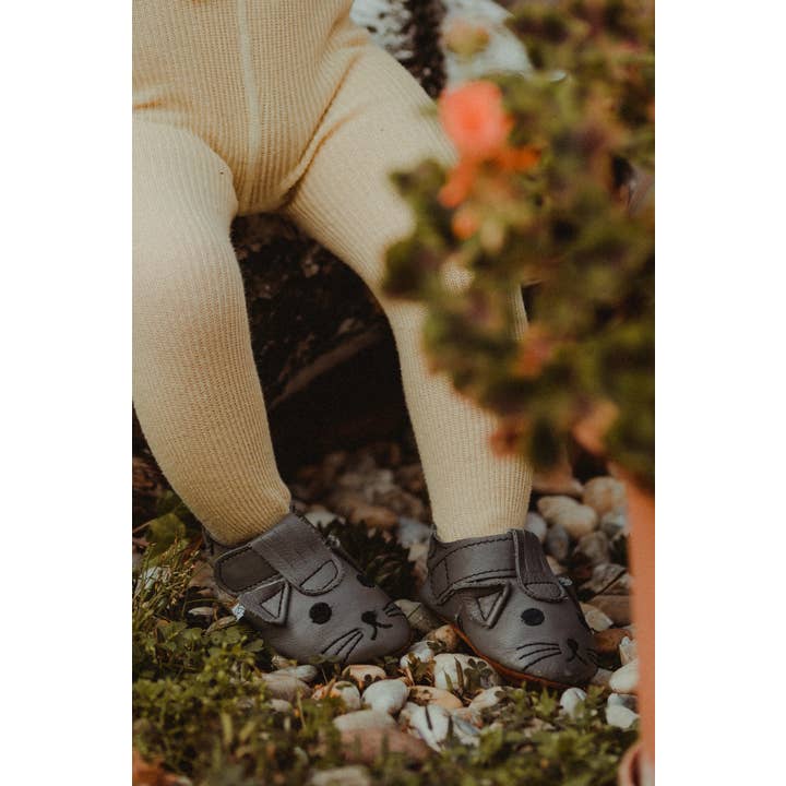 Boudioubou - Wholesale Pantoffels - Baby - MIA - Barefoot leren pantoffels met kras, Cat, donkergrijs3