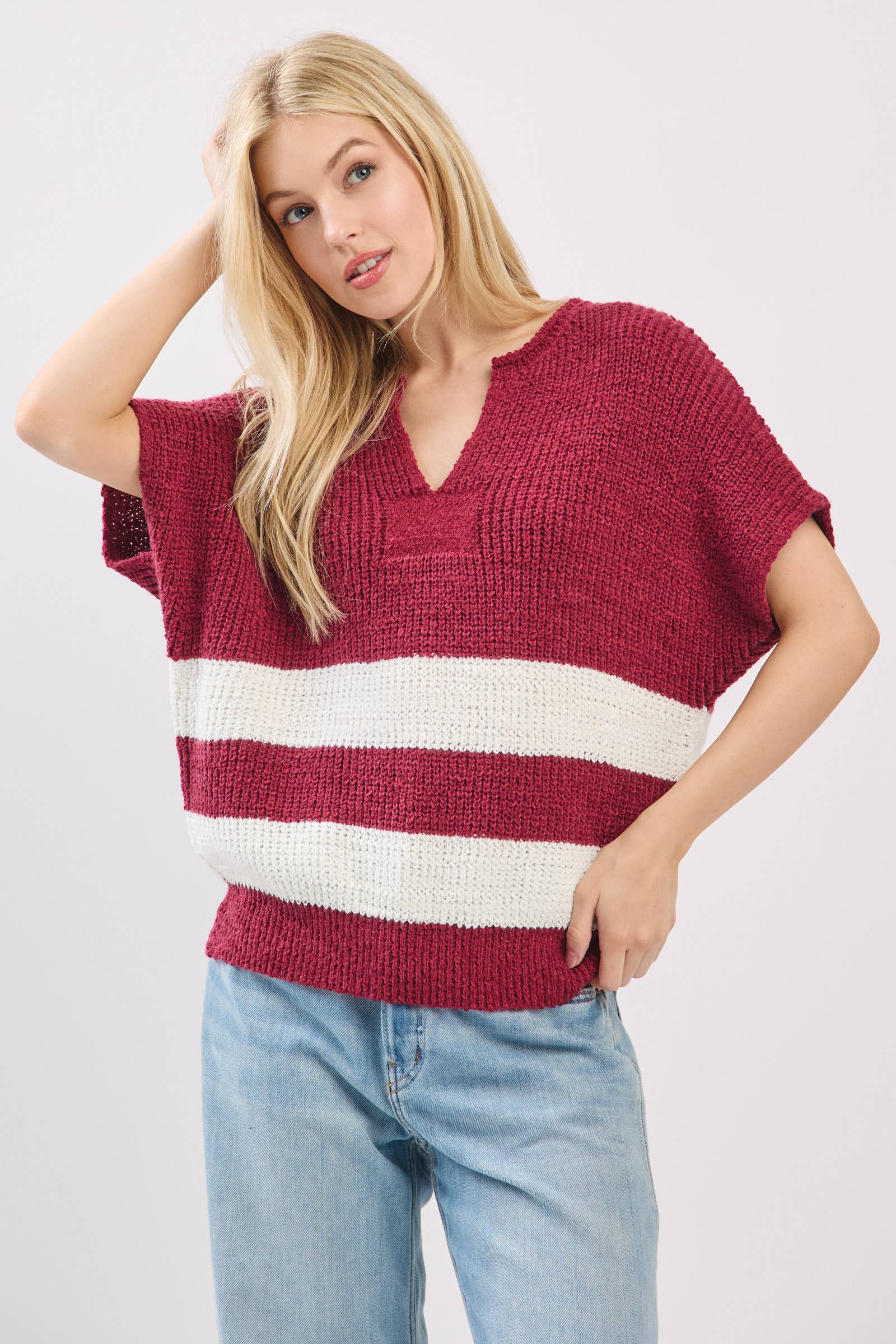 Sewn and Seen - Wholesale Knit Sweater - Women's - Stripe Knit Sleeveless Sweater34