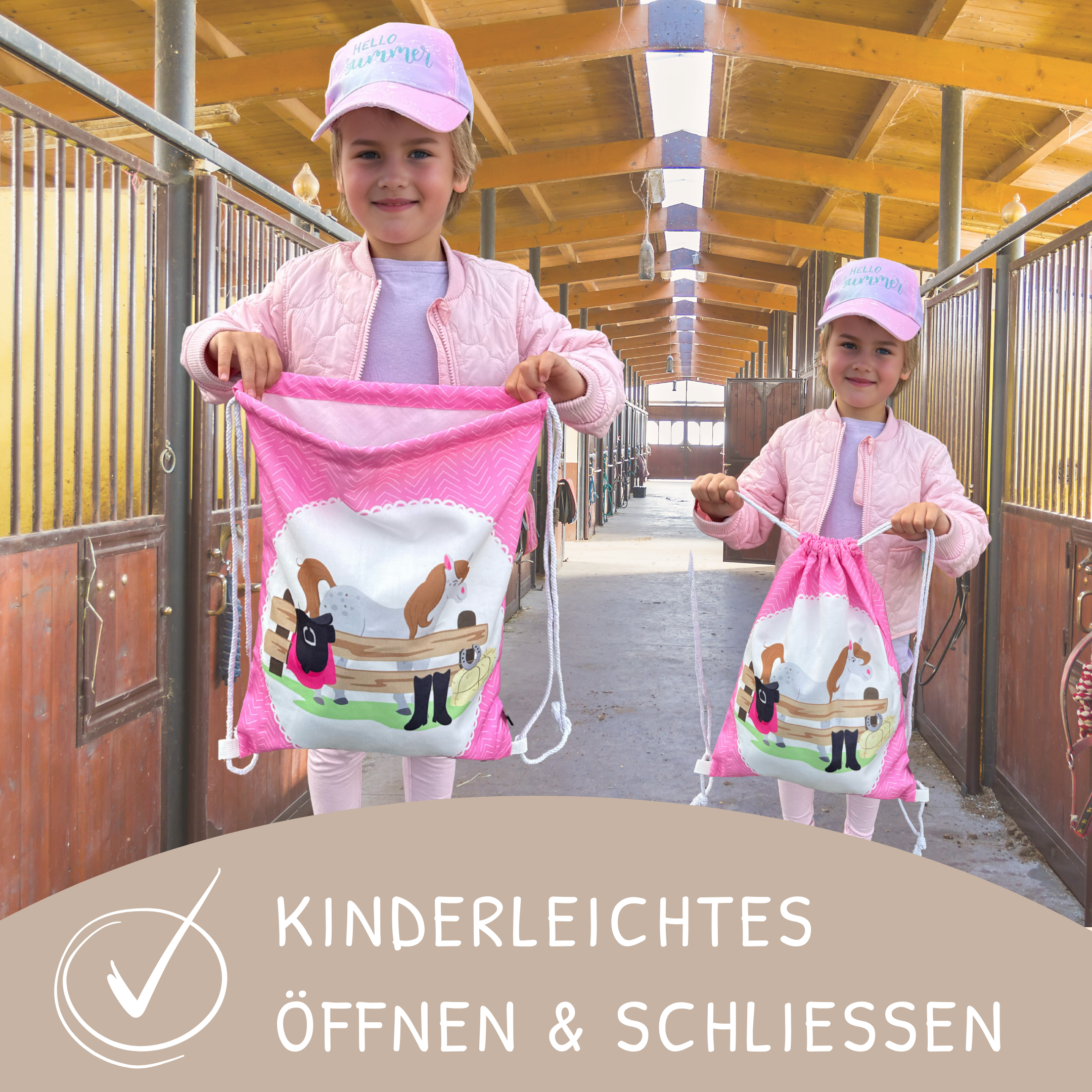 HECKBO - Wholesale Drawstring Bag - Kids - Children's gym bag horse farm3