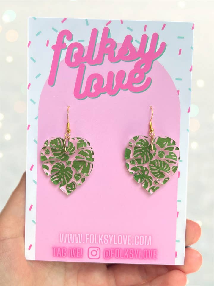 Monsteras on monsteras acrylic earrings for wholesale by folksylove