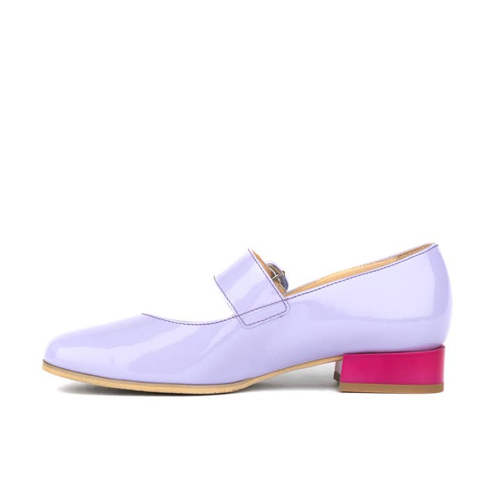 Embassy London – wholesale Low heels – Women′s – Bliss - Lavender & Rose - Women's block heel square toe patent leather Mary-Jane3