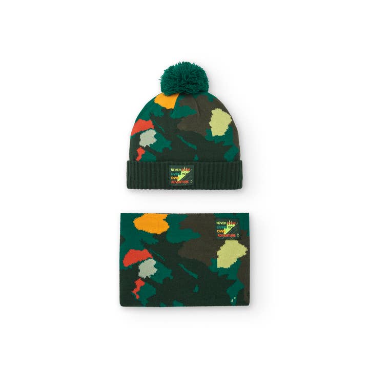 tuc tuc - Venta al por mayor Gorro de lana - Niños - Set de gorro y braga para niño en verde estampado de camu