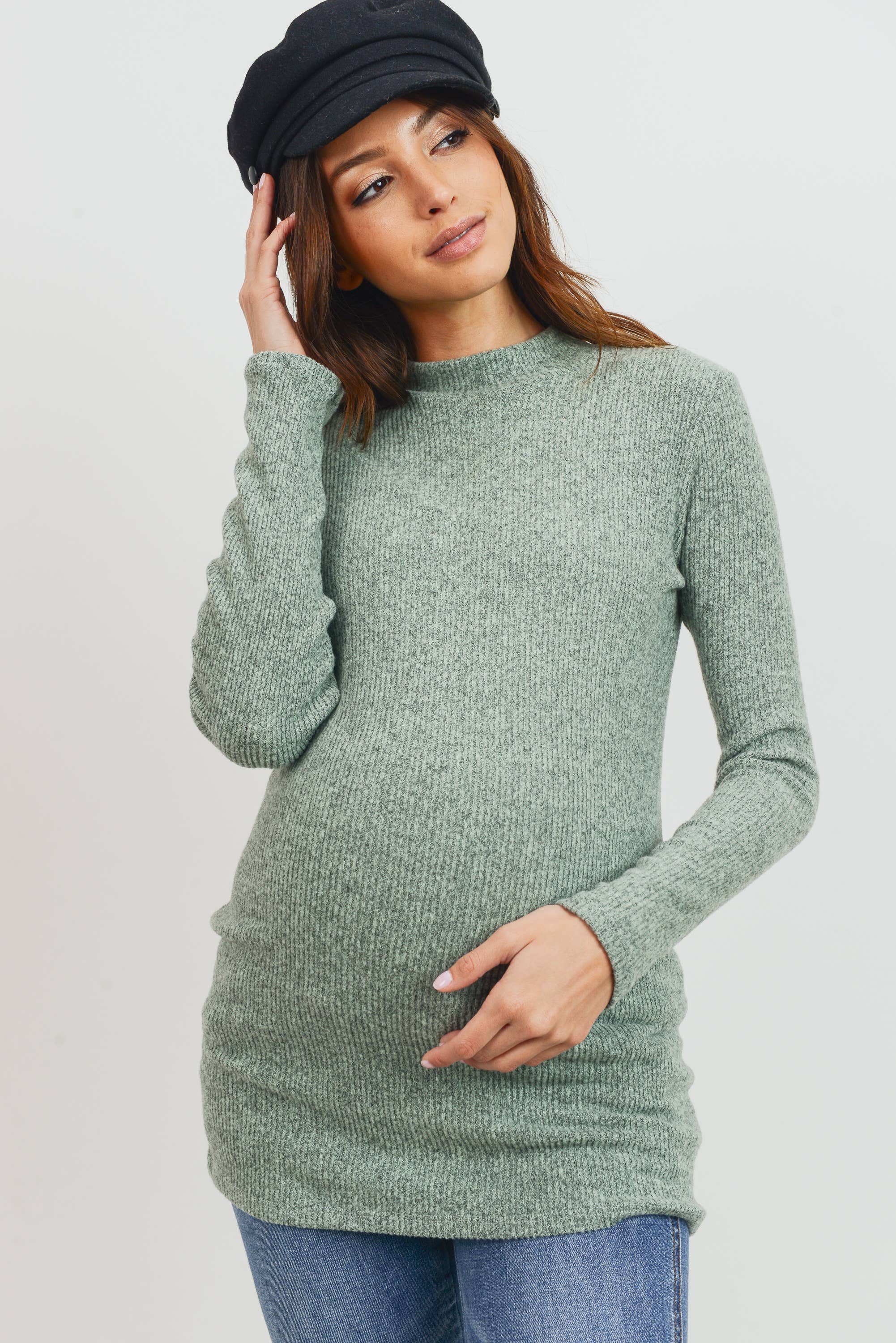 Hello Miz - Vente Haut - Top côtelé de maternité à col montant et manches longues25