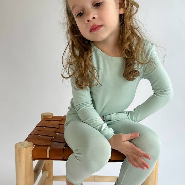 tiny knot co. - Wholesale Sleepwear Set - Kids - Soft TENCEL Modal Toddler, Kids 2-Piece Pajamas, Sage Green2