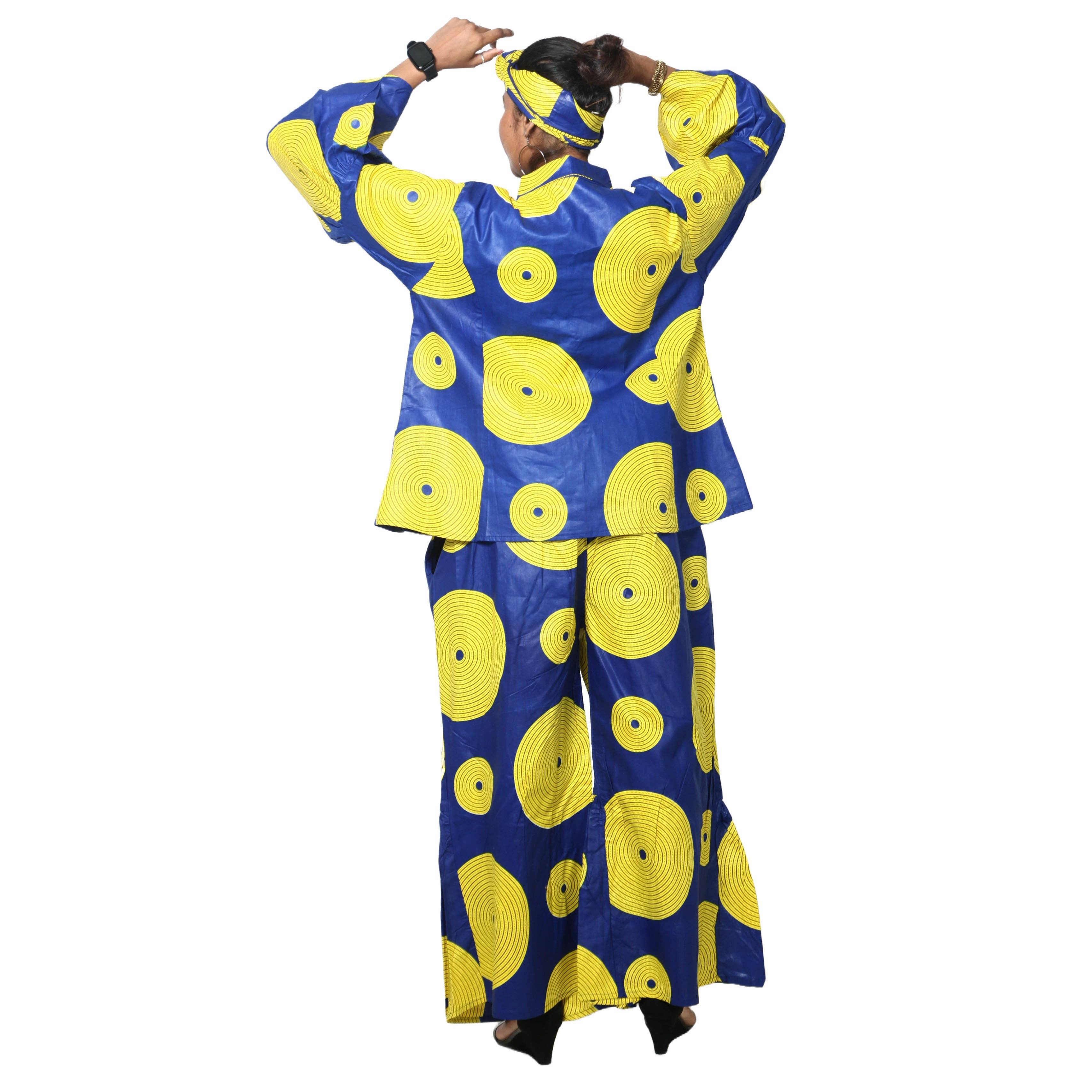 African Stars - Vente Ensemble haut et pantalon (PAS d'intérieur) - Femme - Ensemble Chemisier Femme et Pantalon Palazzo -- Imprimé FI-405011