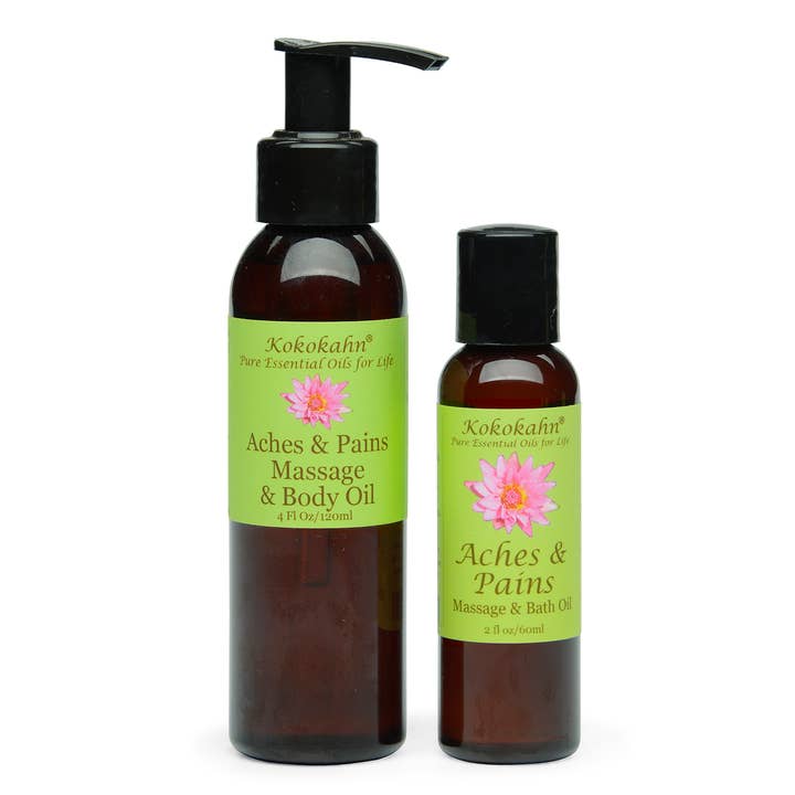 Huile de massage Axes & Douleurs - 4oz pour la vente par Kokokahn Essential Oils