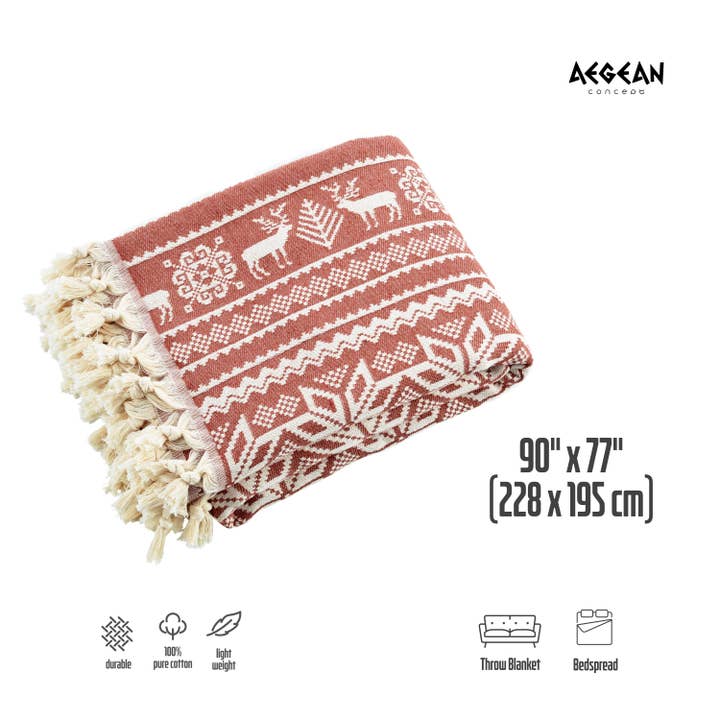 westmarkusa corp - Wholesale Bedding Blanket - 90x77 Inches Oversized Queen Deer Muslin Cotton Blanket, Hand-Woven Boho Style, Plush and Fluffy for Winter, Soft Lightweight Bedding Essential for Bed, Couch5