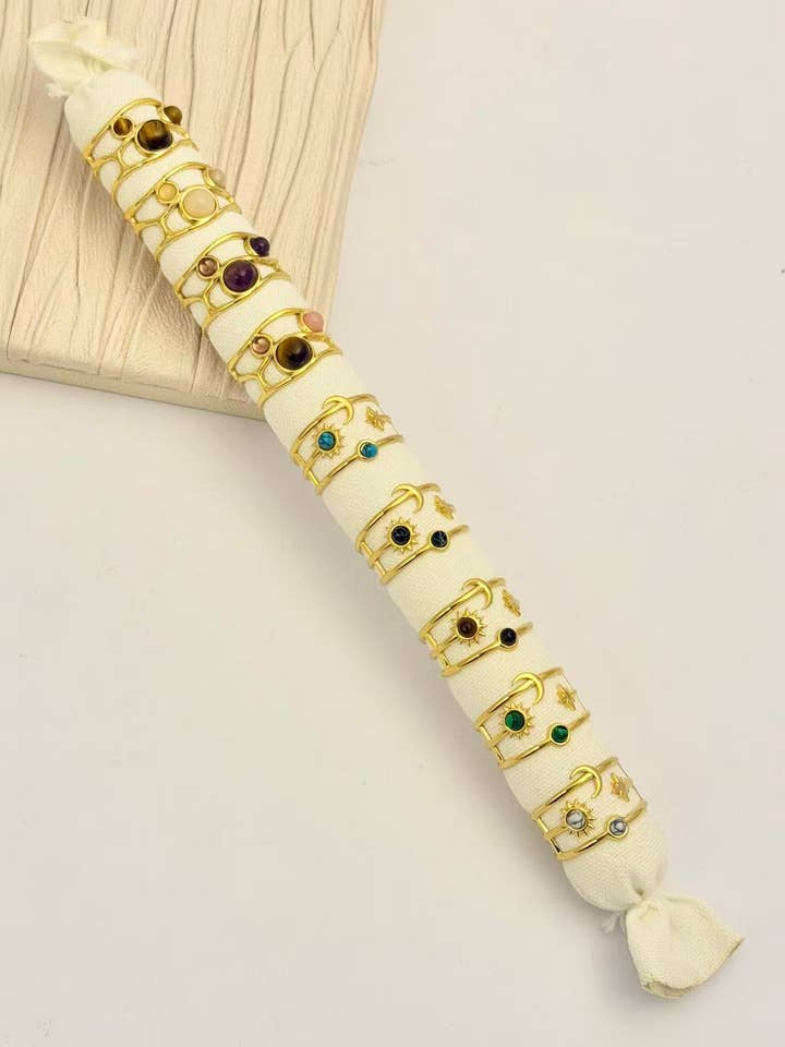 Lot 9 Adjustable Celestial Ring Stainless Steel with Stone for wholesale by COSMOS