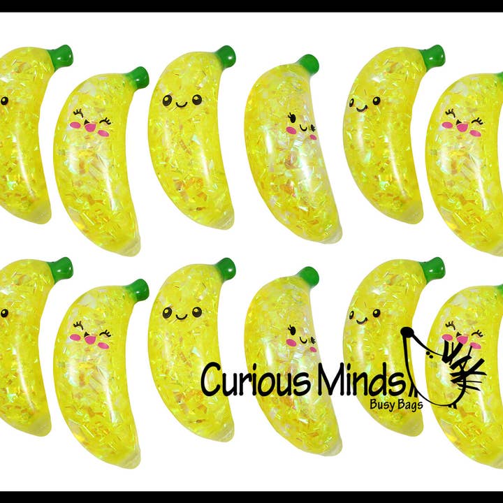 Curious Minds Toys - Wholesale Squishy Toy - Kids & Baby - 1 Banana Water and Sparkle Filled Squeeze Stress Ball  -  S