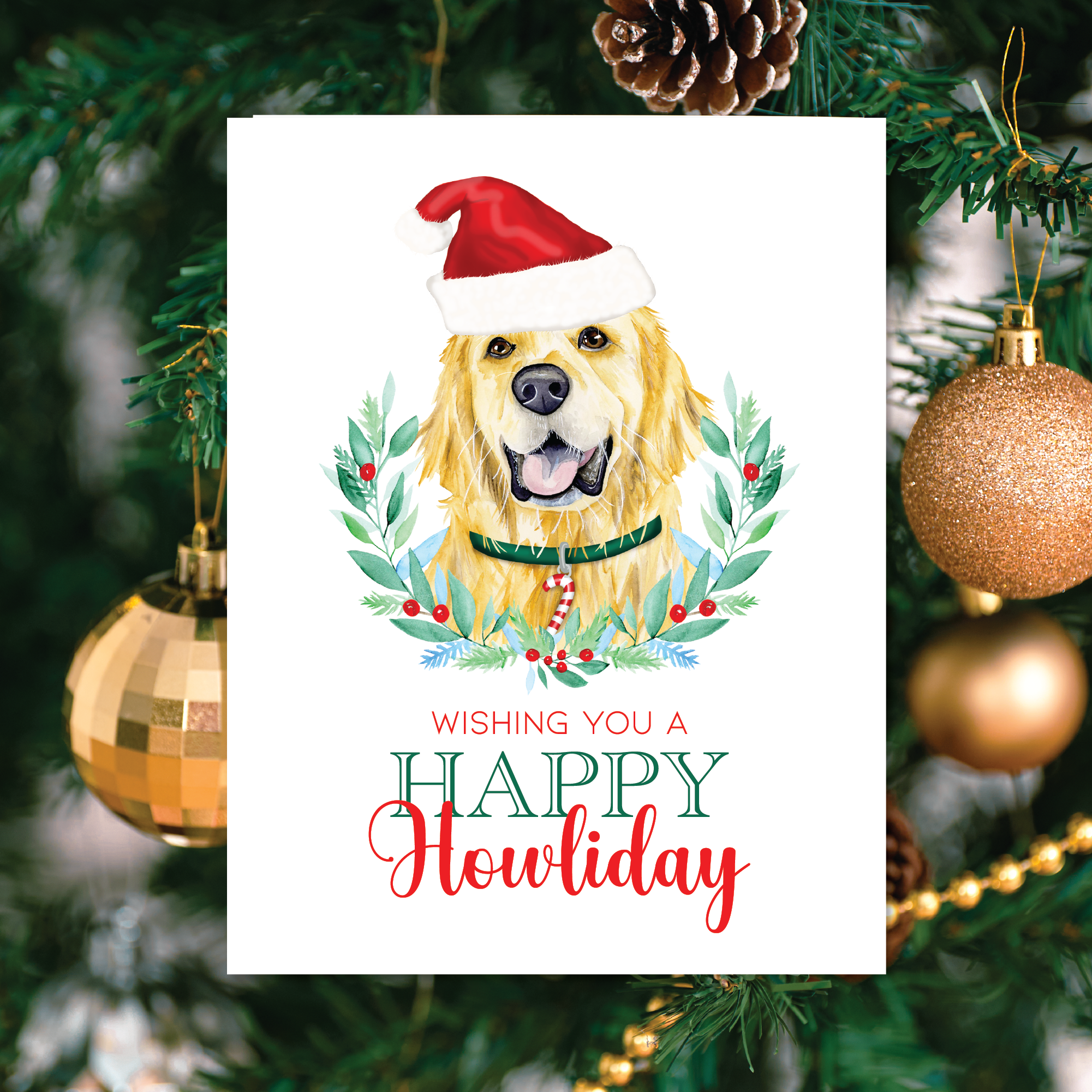 Slate + Brush Design Studio - Venta al por mayor Tarjetas de Navidad - Tarjeta de felicitaciones con forma de sombrero de Papá Noel para perros, diseño navideño para amantes de los perros1