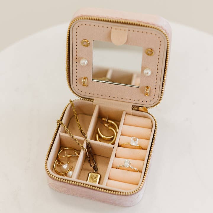 modern and chic - Wholesale Jewelry Box/Organizer - Eloise Velvet Travel Jewelry Box Case Organizer with Mirror