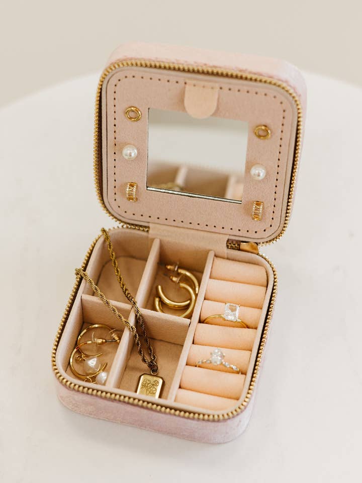 Eloise Velvet Travel Jewelry Box Case Organizer with Mirror for wholesale by modern and chic