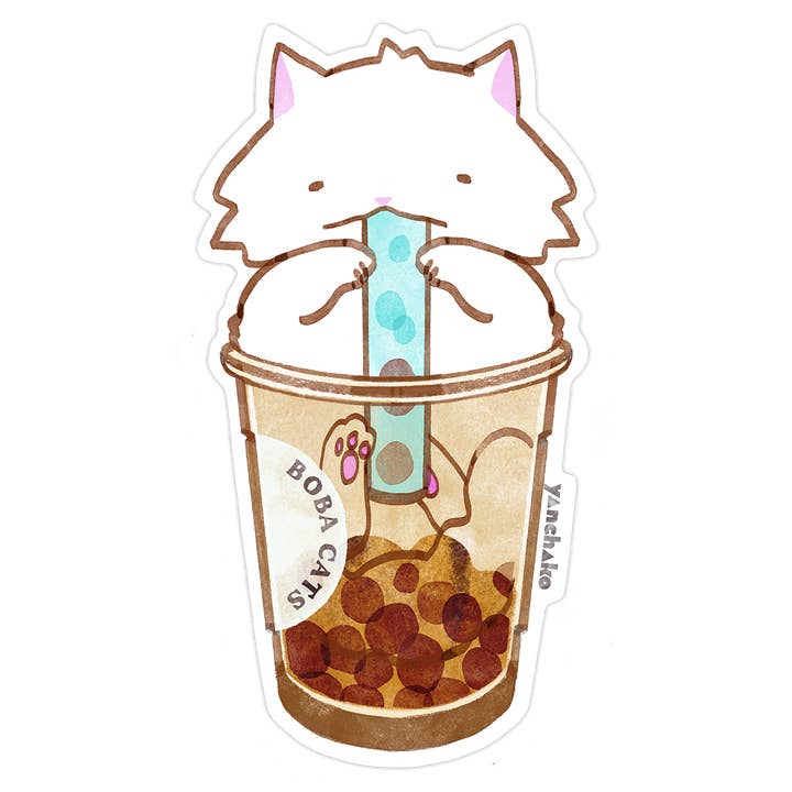 Die-cut Vinyl Sticker Boba Cats Classic Milk Tea for wholesale by YANCHAKO