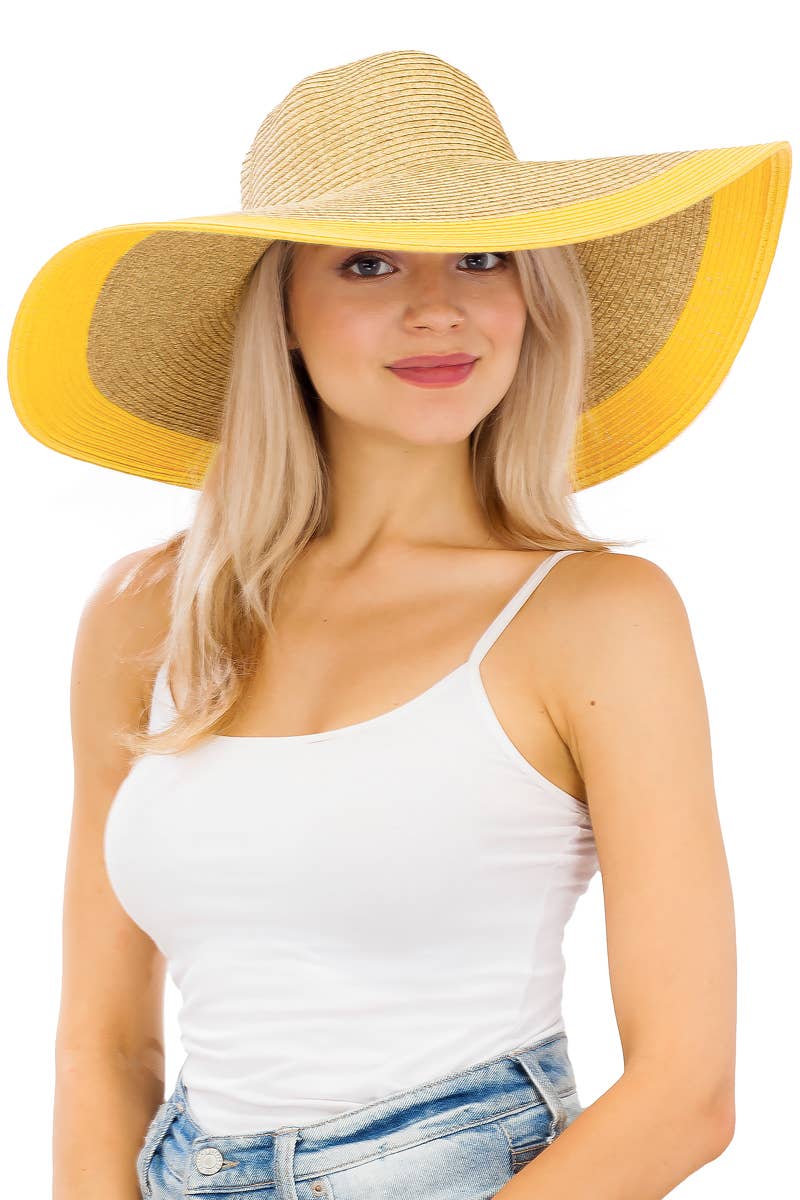Cap Zone - Wholesale Straw Hat - Women's - Mixed Natural Stripe Trim Wide Floppy Sun Hat4