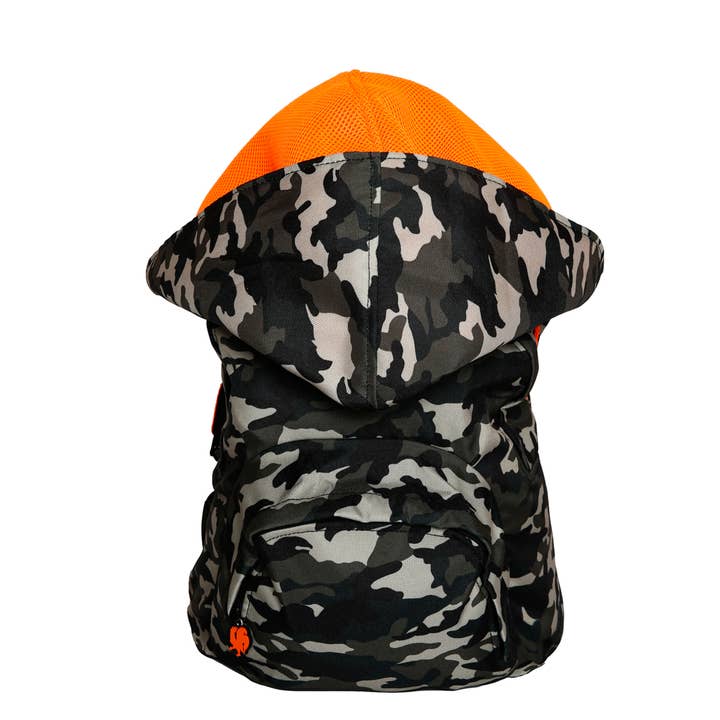 Morikukko USA - Vente Sac à dos – unisexe - Kool Classic - Camo Orange - Sac à dos avec capuche amovible1