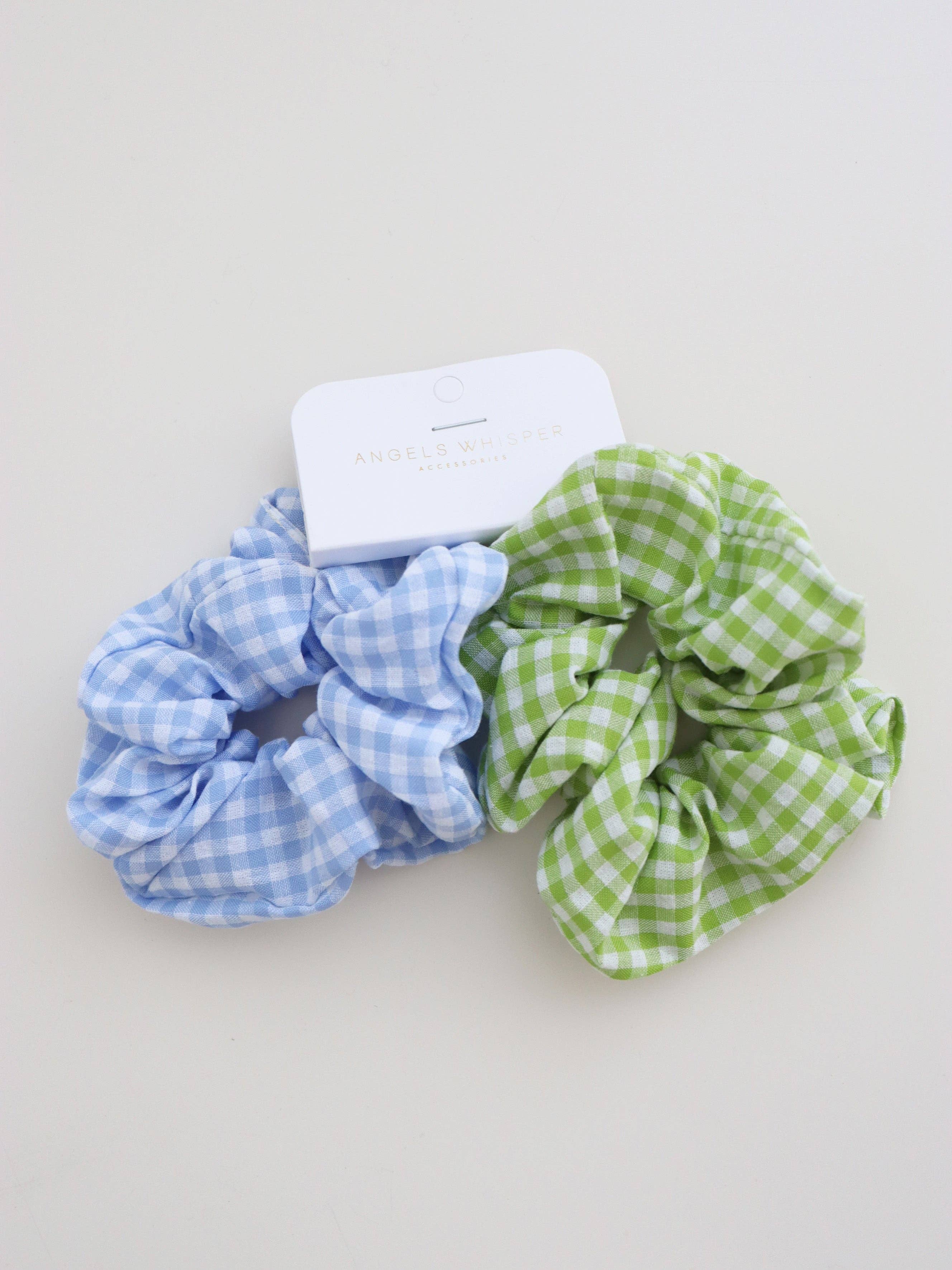 Angels Whisper Accessories - Wholesale Scrunchie - Women's - Gingham Scrunchies 2 Pack Set - Berry1