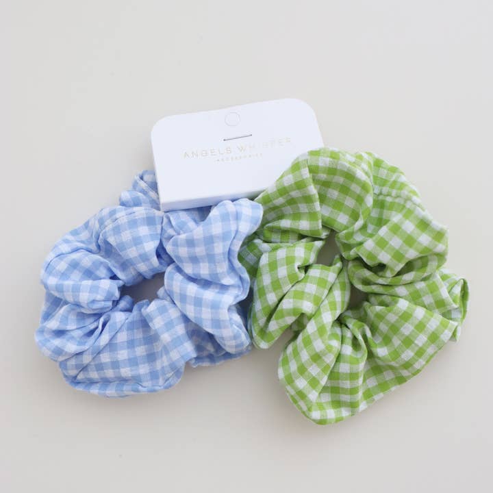 Angels Whisper Accessories - Wholesale Scrunchie - Women’s - Gingham Scrunchies 2 Pack Set - Berry1