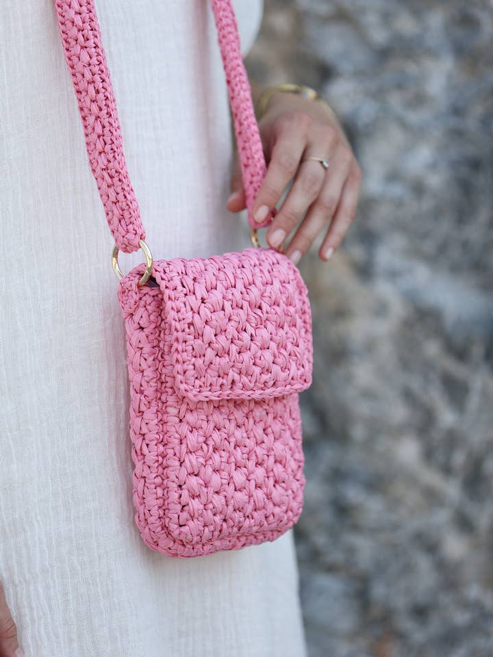 Raffia Cross Body Phone Bag - Pink for wholesale by Yova