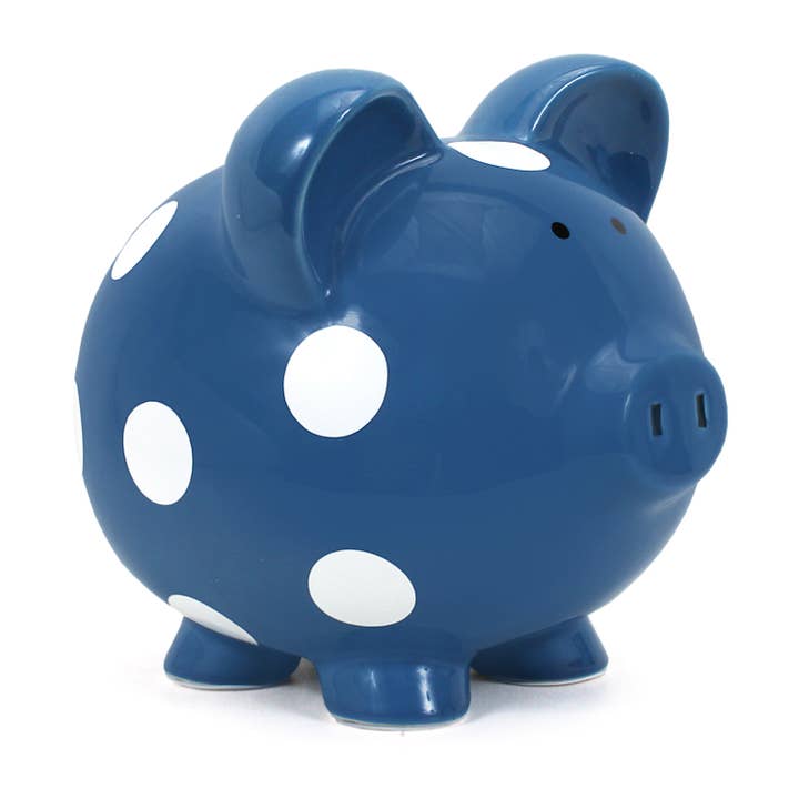 Dark Blue Polka Dot Piggy Bank for wholesale by Child To Cherish®